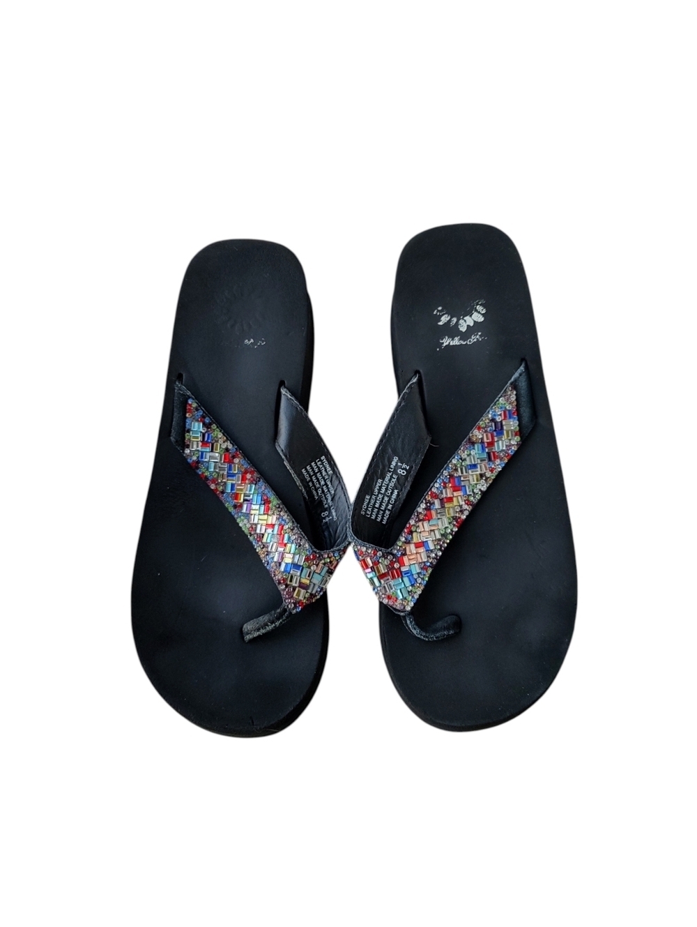 Yellow Box Sydnee Black Flip Flops with Multicolor Beaded Straps - Picture 2 of 3
